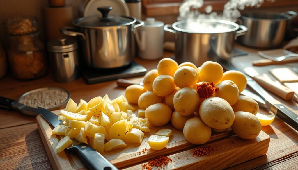 Préparation des pommes de terre pour rillette de maquereau rapide