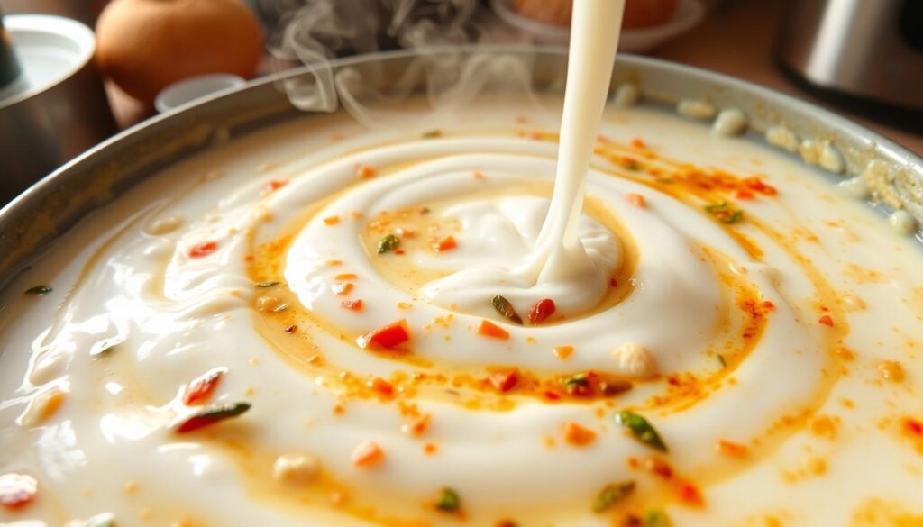 lait de coco dans la sauce onctueuse