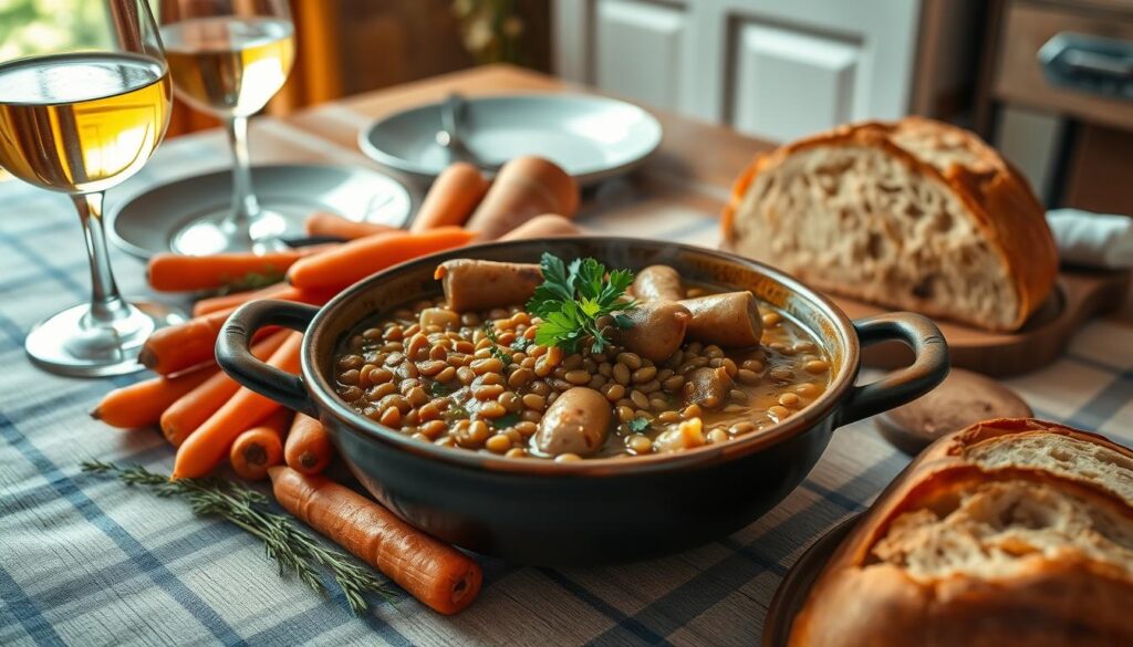 lentilles saucisses vin blanc