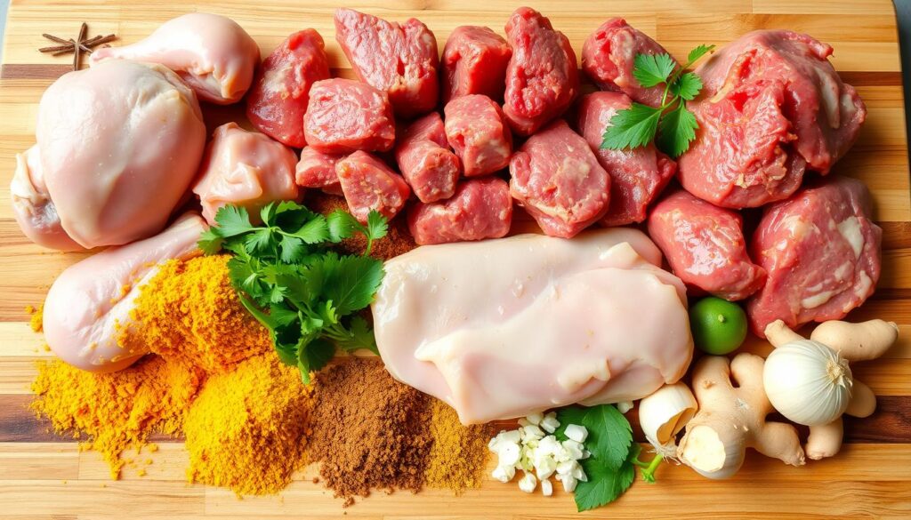 sélection de viande pour curry