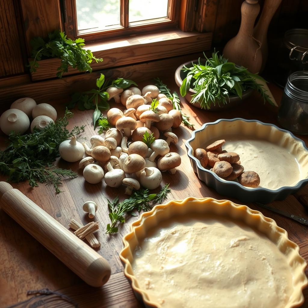 préparation tarte aux champignons